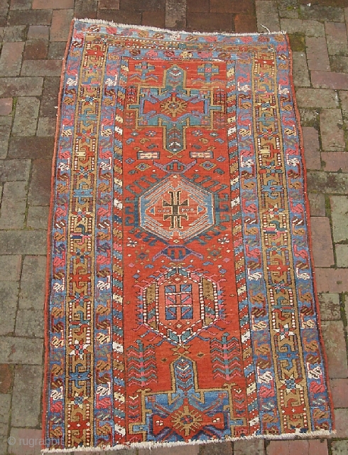 NW/Heriz/Bakshaish. 3 ft 4 inches x 6 ft. A genuinely old and beautiful fragment on wool foundation. $20 us shipping.             