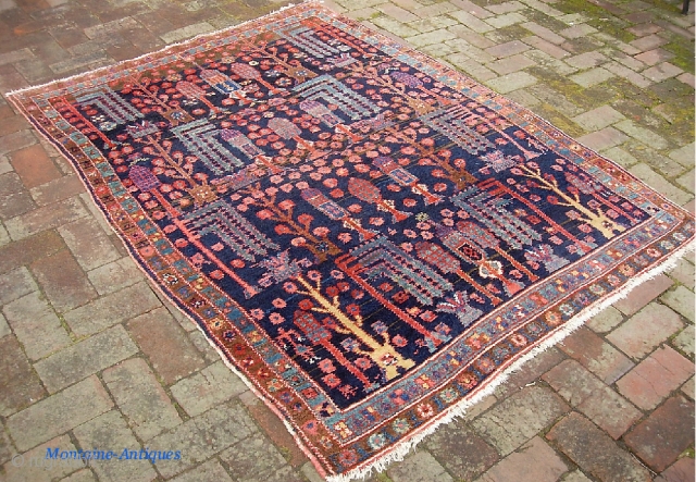 Tribal Village. 4 ft 5 inches x 6 ft. Cool turn  of the century with classic old Bakshaish design. Pretty rare thing! Real good condition w/ full pile. Innocuous rip repair  ...