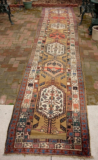 Serab Runner-- 3 ft 7 inches x 16 ft  8 inches. Cool! Archaic great big old thing. Its got a bit of a crook at one end; some wear here and  ...