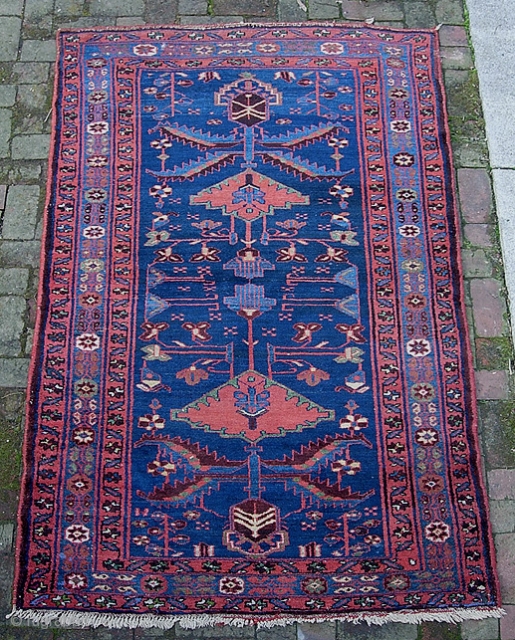 Hamadan or Possibly Northwest. 4 ft 3 inches by 7 ft 1 inches. Terrific design and colors. Excellent condition with original ends and sides. $20 to ship in the USA.   