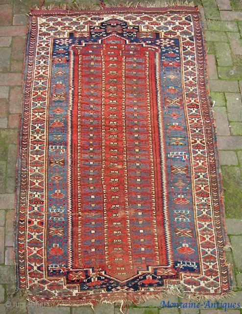 Antique Kurd 3 ft 10 x 7 ft. Real old and real colorful. Definitely a project. $20 to ship in the usa           