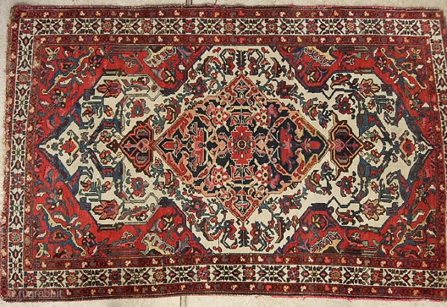 Antique Malayer --4 ft 5 inches by 6 ft. 6 inches. Really nice single weft classic Feraghan type ivory medallion with lots of reds. That's why I called it a Malayer. But  ...