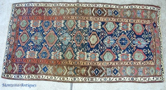 Sauj Bulaq - Kurd, 3 ft 6 inches by 7 ft 3 inches. Rug has been mitered/reduced-- but what a great look. This is a true old Sauk Bulaq (Mahabad/Kurd). Fine old  ...