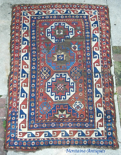 Ancient Kazak. 3 ft 9 x 6 ft 4 in. Another truly archaic looking thing... possibly toward mid 19th cent? earlier?? Above my pay grade. Its rough but it is a doable  ...