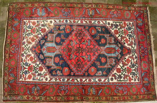 Kurdish Dozar, 4.4 x 6.6 ,  early 20th century.  Lively and  extremely decorative; all wool foundation, all natural dyes.  Original ends. Very nice pile thru most of the  ...