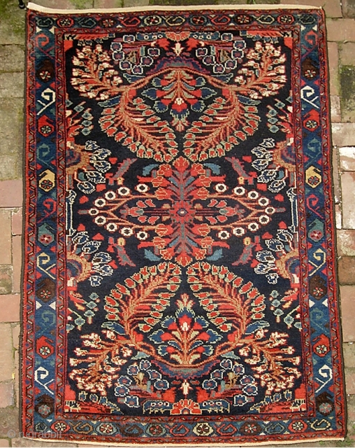 West Persian. 3 ft 4 by 5 ft 4 inches. At first glance it could pass for a Lilihan. I think it is West Persian village, possibly Mehriban. Might even be Bahktiari.  ...