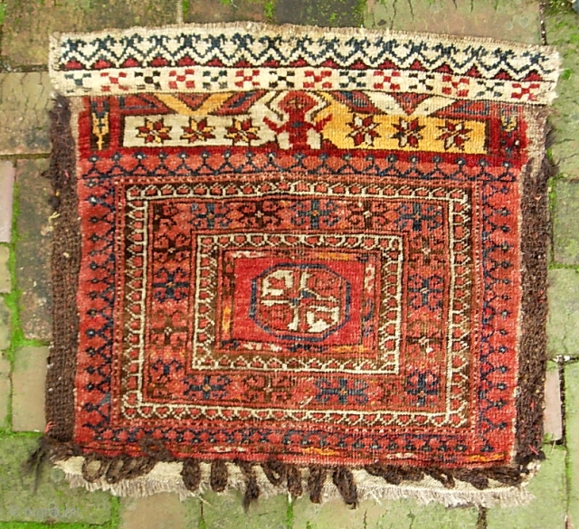 Turkoman. 1 ft 10 inches x 1 ft 9 inches. Tekke? Ersari? A very unusual bag face in terms of design and format. Note elaborate brown goat hair weaving that was sewn  ...