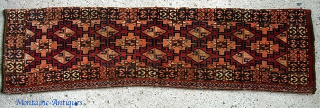 Turkoman. 15 x 55 inches. Unique long rug with very fine knotting and lush pile. Very good condition tho i think maybe the sides were re-overcast. $15 shipping in us.   