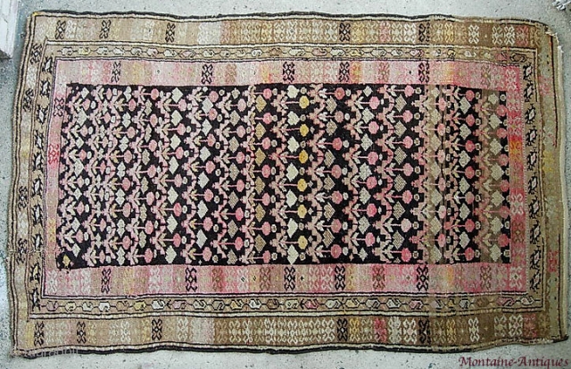 Kurdish rug, 3.6 ft x 5.8,   early 20th cent.  Useful size and proportion. Soft earthtonesand  repeating design. Nice even pile with little wear. Light fading top to back  ...