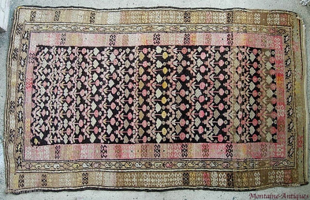 Kurdish rug, 3.6 ft x 5.8,   early 20th cent.  Useful size and proportion. Soft earthtonesand  repeating design. Nice even pile with little wear. Light fading top to back  ...