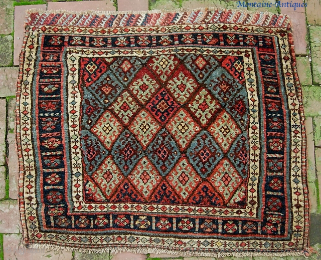 Jaff Bag Face-- 31 x 34 inches. Great Big bag with interesting brocade. Double wefted with depressed warp. Looks and feels like Heriz weave. Thick and full pile; excellent condition. All natural  ...