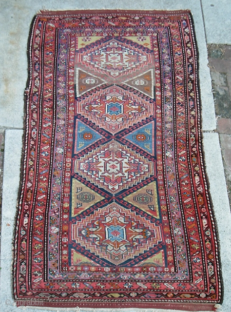 Malayer-- 3 ft 6 x 6 ft 4 inches. Colorful, vibrant old rug. Low but even pile. Condition is evident from photos. Estate find has never been manhandled or repaired. $20 shipping  ...