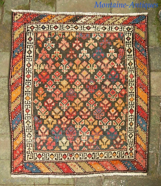 Malayer Mat. 1 ft 9 in x 2 ft. 1 inches. Cute little tiny thing with cool design and lotsa colors.  Someone spent $100 fixing the ends and sides. Sturdy, solid,  ...