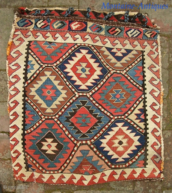 Caucasian Bag. 20 x 23 inches. Fine early flat woven piece. Beautiful colors. Excellent condition. The photos tell the story. The $20 for ups shipping to lower 48.     