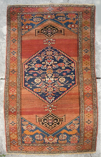 Malayer with Lions. 3 ft 2 x 6 ft 3 in. Very decorative open field piece with loads of abrashes. Very even short nap with only a few specs of white dots  ...