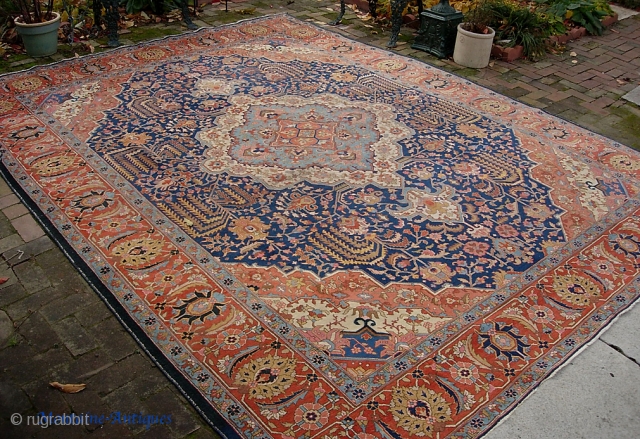 Tabriz--  10  x  13 foot. Made close to the Heriz area and every now and then you run up on one with these great old Heriz/Serapi colors. I think  ...