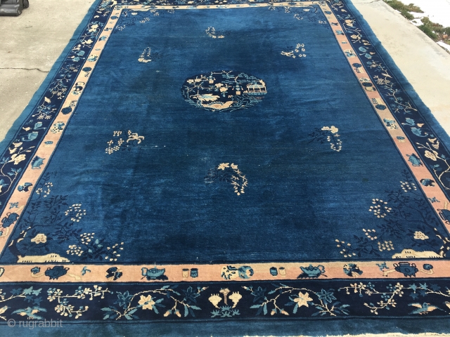 10’x 13’6” 1920’s Chinese carpet with wear. Nice rug                        