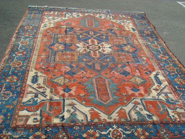 For sale is a 9'x12' 1880's Persian Antique Heriz or Serapi.  Condition is pretty good except for the few area's that need some reweaving.  Thanks for looking.    