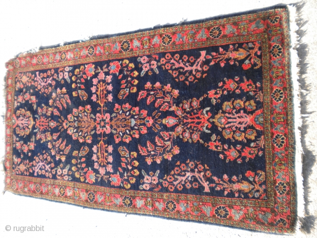 Fresh from an estate: A full pile, stunning 1920's Persian Sarouq.  Very finely woven.  It has one bad corner that needs to be rewoven.  The size is 2'7"x5'3", no  ...