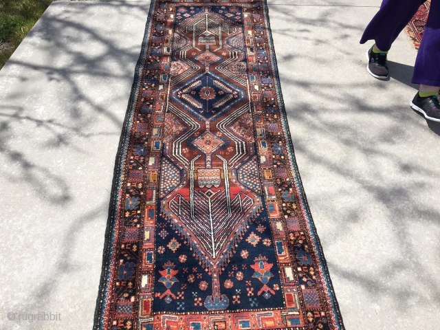 Vintage NW Persian runner measuring 3'x 9'2" in very good condition.  Rug was found with fabric sewn over fringe.  Needs a cleaning.  Thanks!       