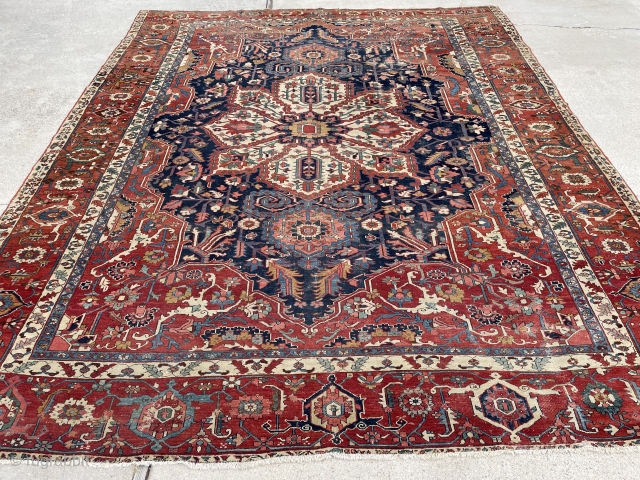 10’5”x 12’8” 1890’s NW Persian Karajeh with scattered wear, minor loss at both ends, and has had a pucker removed a long time ago. I have dusted the rug with a rug  ...