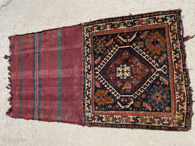 Early 20th century Khamseh or Ghashghai bag face in the typical size 2’x2’ 
208-433-0312
roddy@rugcurator.com                   