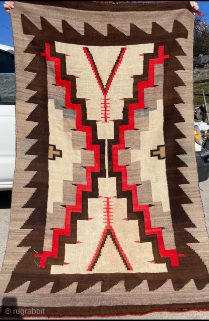 4’x 6’8” early 20th century Navajo with some old repairs, and some other ce la vie. Prices accordingly. Can send more pics upon request. Rug is very soft with transitional elements. Thanks  ...