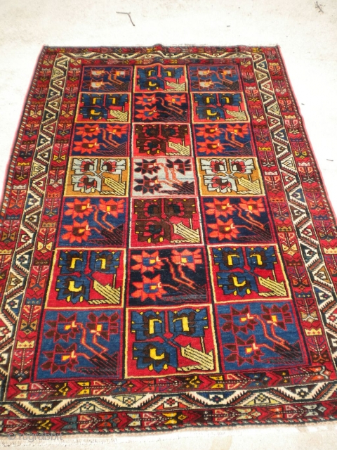 Here is a gorgeous 1920's Bakhtiari in the oversized 4'x6' size range.  The size is 4'3"x6'6".  Great Garden Tribal rug!  Thanks!         