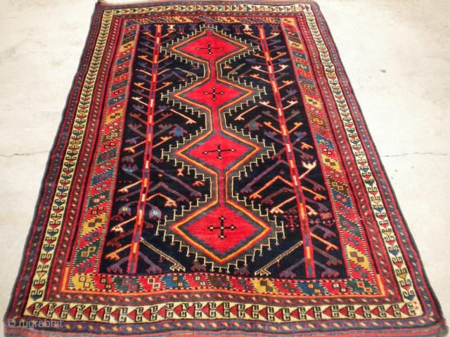 Here is a gorgeous Luri rug, in the 5'x7' size range, ready to go.  The size is 4'8"x7'3".  I believe this rug is from the 1930's.  Thanks.   