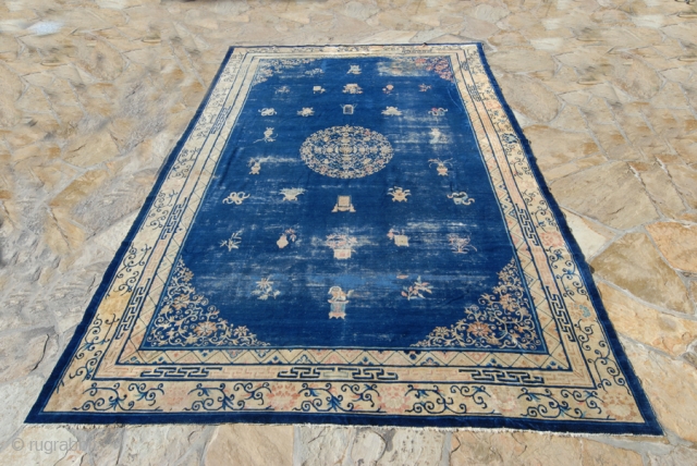 Rug-picker find: 11'6"x17'4" antique Chinese carpet with quite a bit of wear.  Thanks for looking. More pics per request.             