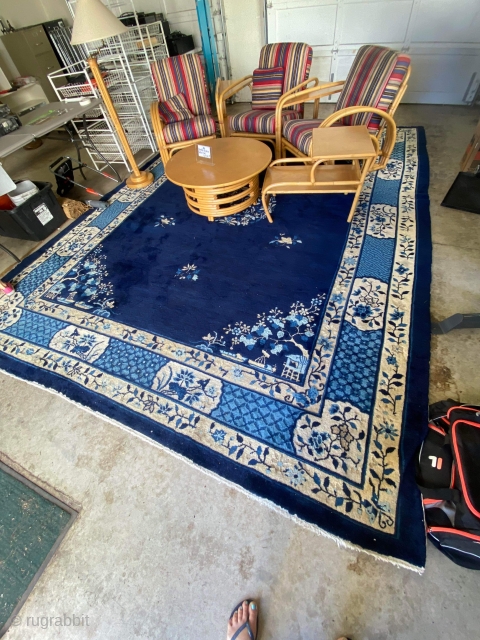 10’5”x 13’ old Mongol/Peking rug in good condition except for a little bits of wear that you can see in one of the pics. Also has some low pile in an area  ...