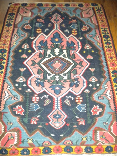 For sale is my semi-antique Bijar kilim in good shape, has a tendency to want to curl under and over on some of the corners (in other words, doesn't exactly lay flat  ...