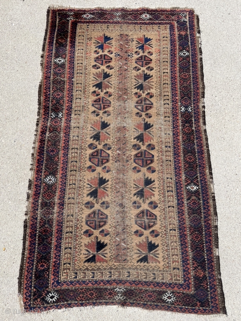 2’11”x 5’3” old Baluchi with some scattered wear and binding issues.                      