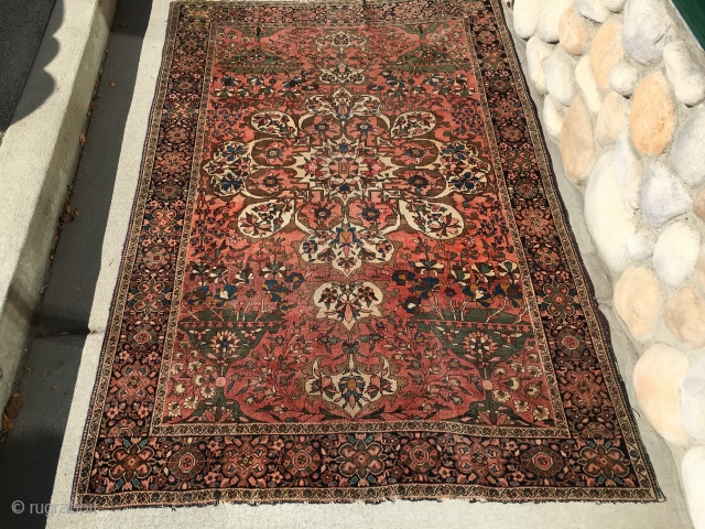 As found: Late 1800's Persian Ferahan measuring 4'x 6'2" with low even pile, little loss at the ends, very finely woven, thanks for looking.         