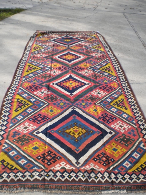 A nice vintage Qashghai Kilim, size is 5'8"x13'3", in great condition.                      