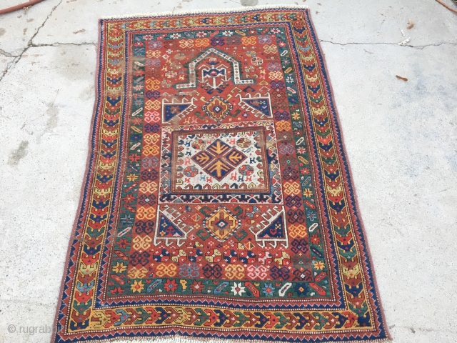 1915-1920’s Old Kazak with wear measuring 3’7”x 5’8”                         