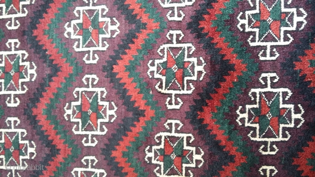 A very high quality antique baloch with very rich colors and good dark green color. Very smooth like a blanket. Almost 70 years old. Size 290x133 cm      