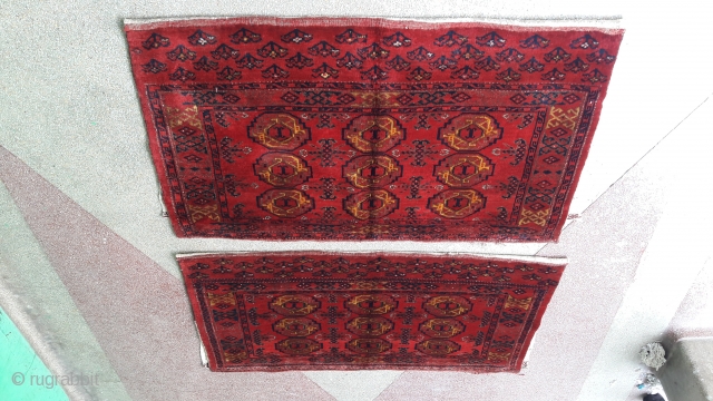 A pair of old turkmen chuval with synthetic dyes. each size 137x85 cm                    