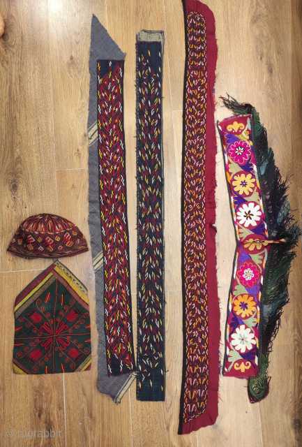 Group of Turkmen collars, hat, vanity bag and Uzbek segusha. 

They are sold as a group and price is $750.

Please contact from my email murathanantiques@gmail.com        