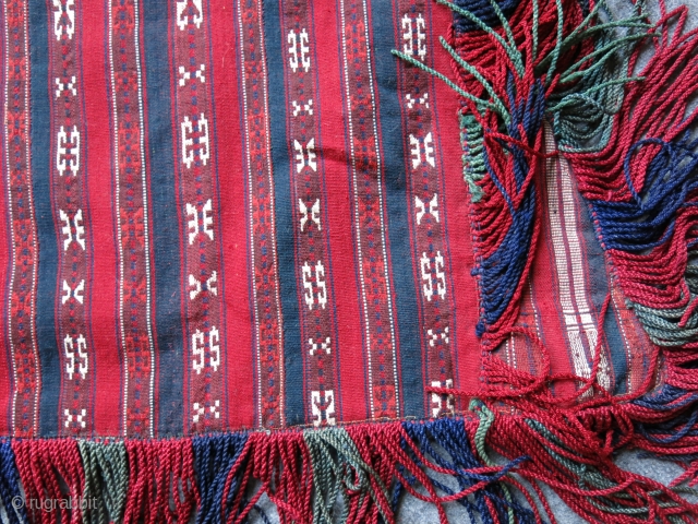 Turkmenistan - YOMUD Tribal horse blanket. Very fine warp faced weave with fine wool and natural colors and traditional designs. Covered with brown felt on the back side. All natural colors. It  ...