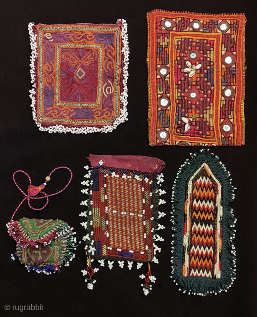 Afghan little pouch & bag collection. Fine silk embroidered two Hasara bags and others.                   