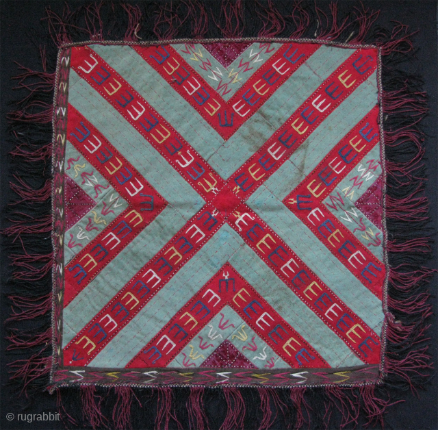 Turkmen hanging. Silk embroidery on banat. Size: 17" x 18" - 43 cm x 46 cm without tassels.               