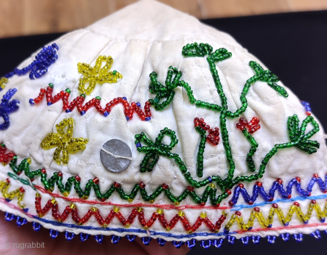 Anatolian glass beaded hat & skullcap.
Size; Circumference 52cm and height 8cm.