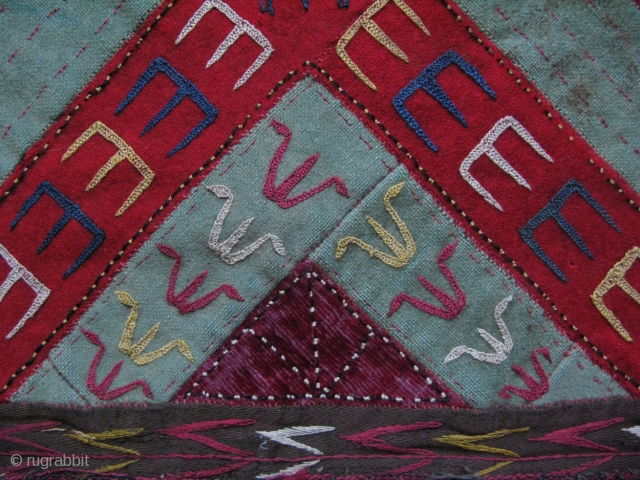 Turkmen hanging. Silk embroidery on banat. Size:  17" x 18" - 43 cm x 46 cm without tassels.              