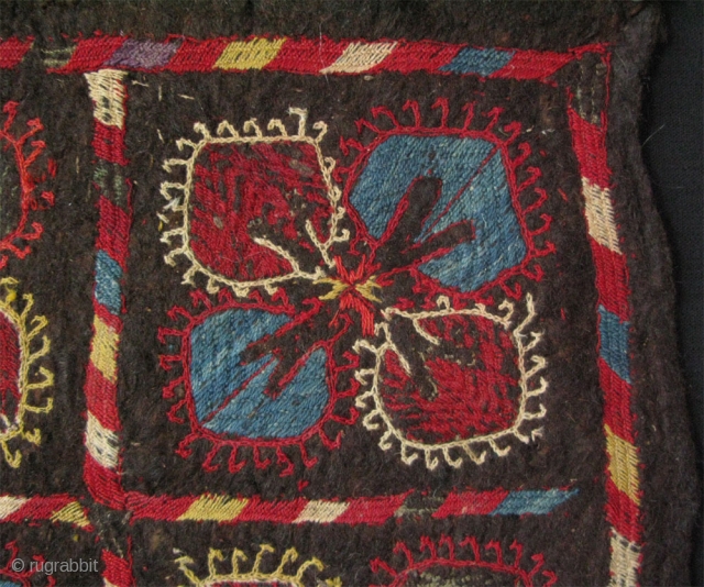 Central Asian two felt embroidered fragments. Size approx. 16" x 16" - 40 cm x 40 cm.                