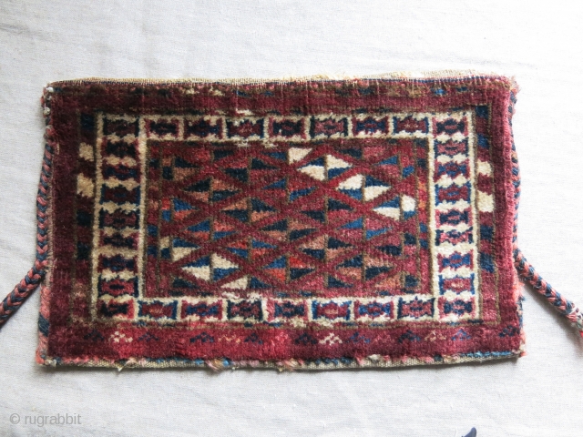 Turkmen Yomud torba, Open to right Asymmetrical knot, 14" X 8.5" - 36 cm X 22 cm                