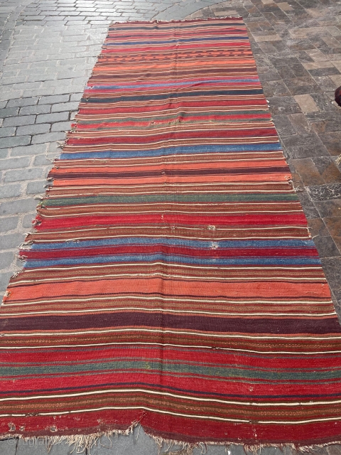 An old Central Anatolian Keçimuhsine Stripe Kilim with fantastic naturel colors.145x390CM                      