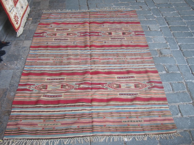 West Anatolian[Helvacı] or Syrian Kilim?With silver.200x130cm.Good original condition.                         