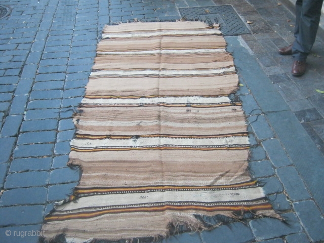 Touros mountain Kilim with camel wool stripes.Warps are goat hair.                       