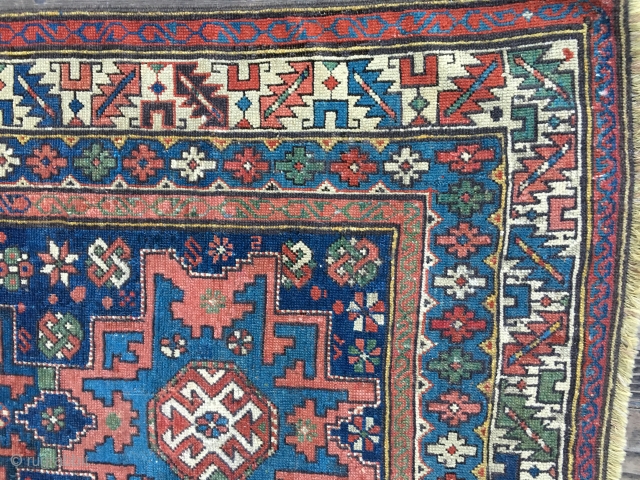 Antique Shirvan Lesghi Star rug, late 19thC. All natural dyes including nice saturated blues and greens. Very good original condition with several 
old professional reweaves. Iconic and detailed design with excellent spacing.  ...